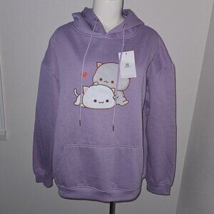 NEW Keevici Purple Hoodie Sweatshirt Mochi Mochi Peach Goma Cat Anime Size XL